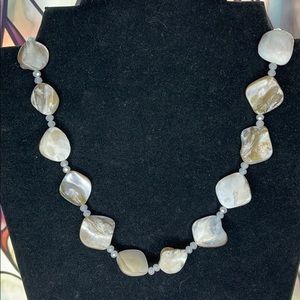 Raw Square Flat Pearl Cream Crystal Necklace